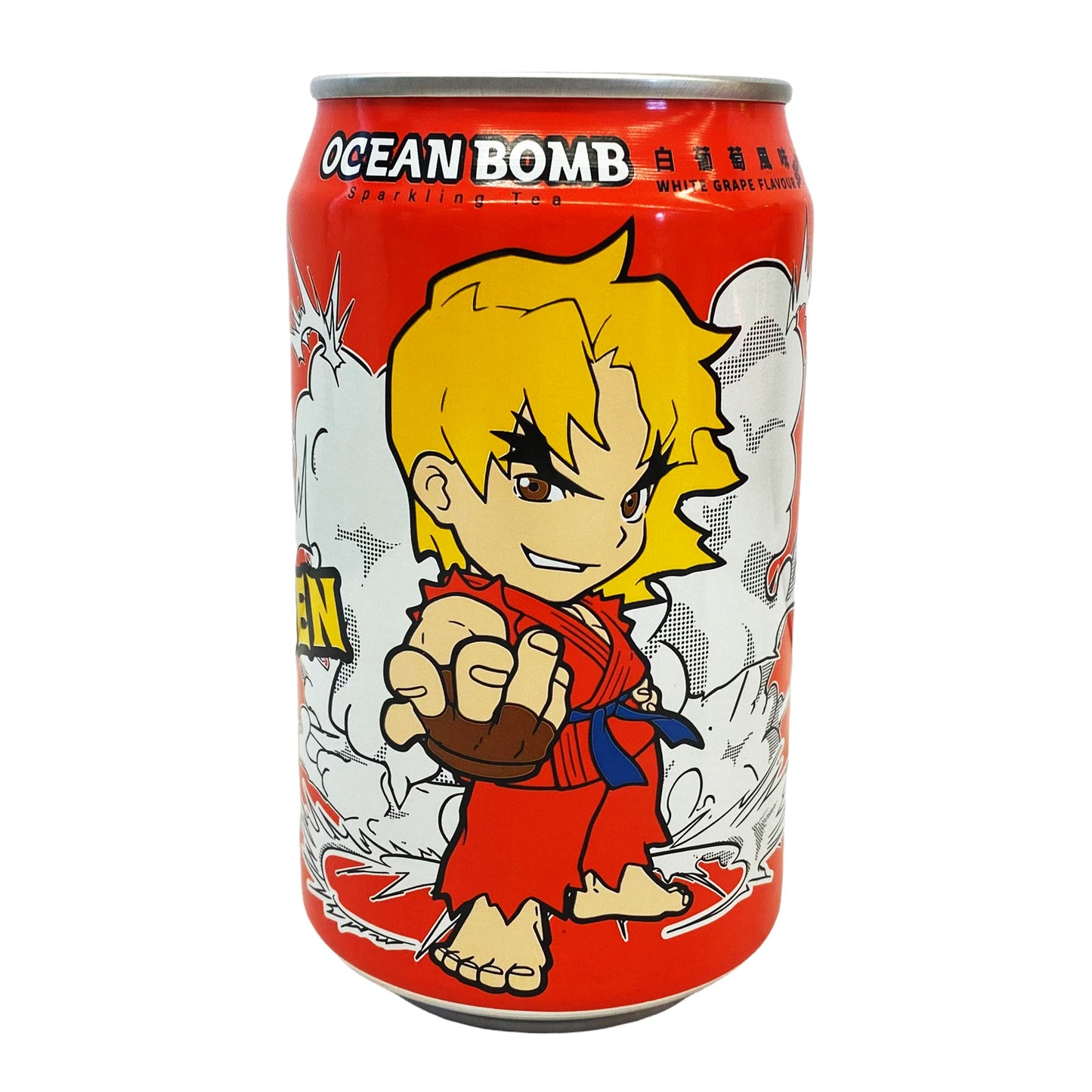 Ocean Bomb Street Fighter Ken Sparkling Tea - White Grape Flavor (330ml) 6-Pack
