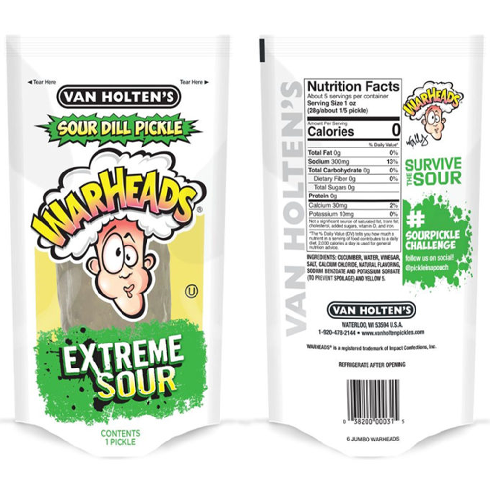 Van Holten's Jumbo Warheads Extreme Sour Dill Pickle In-A Pouch (12 ct.)